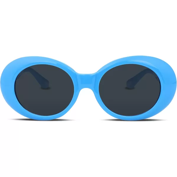FEISEDY Sunglasses White Oval Clout Goggles for Women Men Retro Round Trendy Rimmed Clueless Costume Frame B2253Blue