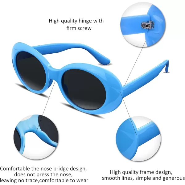 FEISEDY Sunglasses White Oval Clout Goggles for Women Men Retro Round Trendy Rimmed Clueless Costume Frame B2253Blue