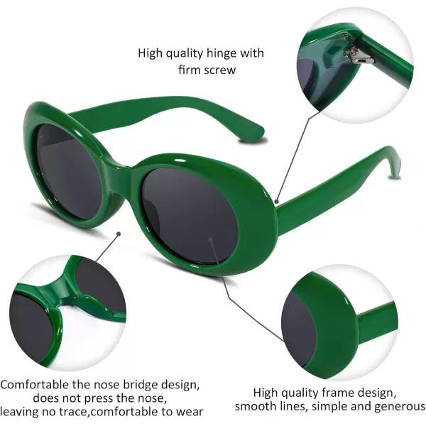 FEISEDY Sunglasses White Oval Clout Goggles for Women Men Retro Round Trendy Rimmed Clueless Costume Frame B2253Green