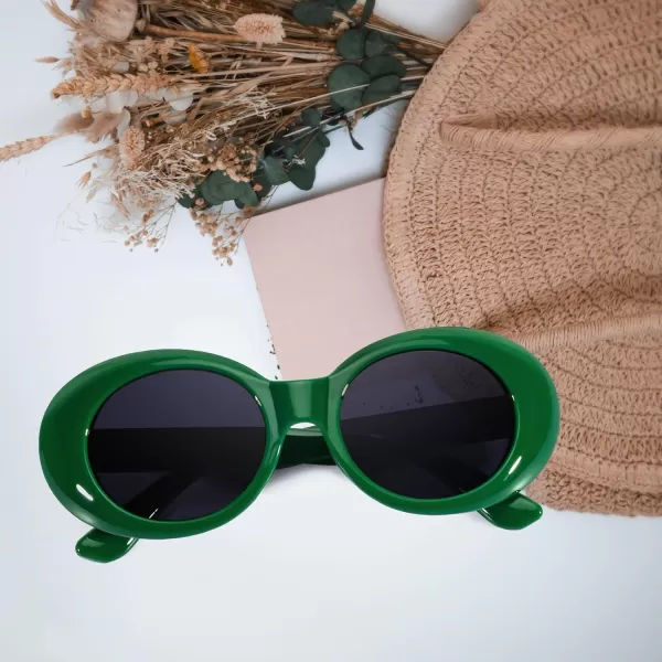FEISEDY Sunglasses White Oval Clout Goggles for Women Men Retro Round Trendy Rimmed Clueless Costume Frame B2253Green