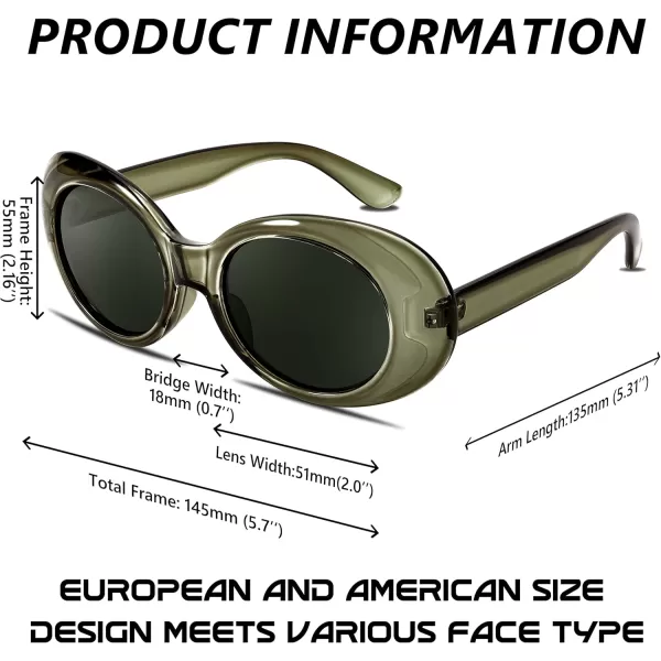 FEISEDY Sunglasses White Oval Clout Goggles for Women Men Retro Round Trendy Rimmed Clueless Costume Frame B2253Greentransparent
