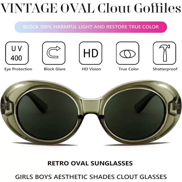 FEISEDY Sunglasses White Oval Clout Goggles for Women Men Retro Round Trendy Rimmed Clueless Costume Frame B2253Greentransparent