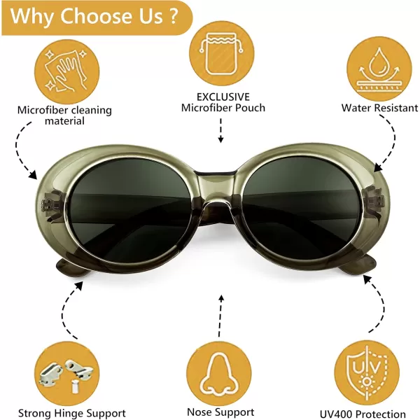 FEISEDY Sunglasses White Oval Clout Goggles for Women Men Retro Round Trendy Rimmed Clueless Costume Frame B2253Greentransparent