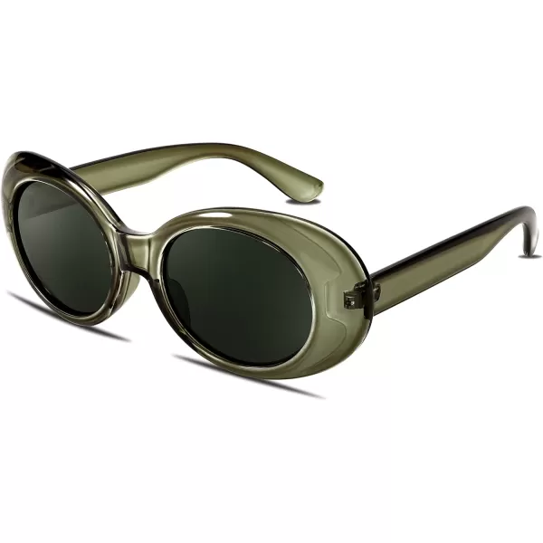 FEISEDY Sunglasses White Oval Clout Goggles for Women Men Retro Round Trendy Rimmed Clueless Costume Frame B2253Greentransparent