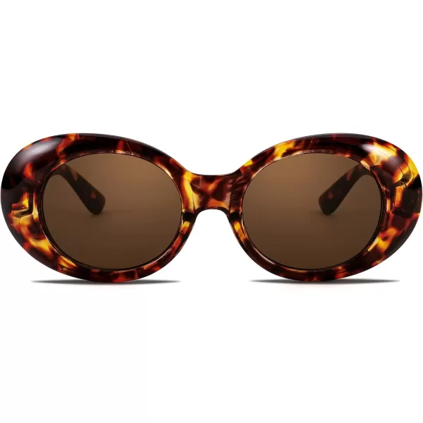 FEISEDY Sunglasses White Oval Clout Goggles for Women Men Retro Round Trendy Rimmed Clueless Costume Frame B2253Leopard