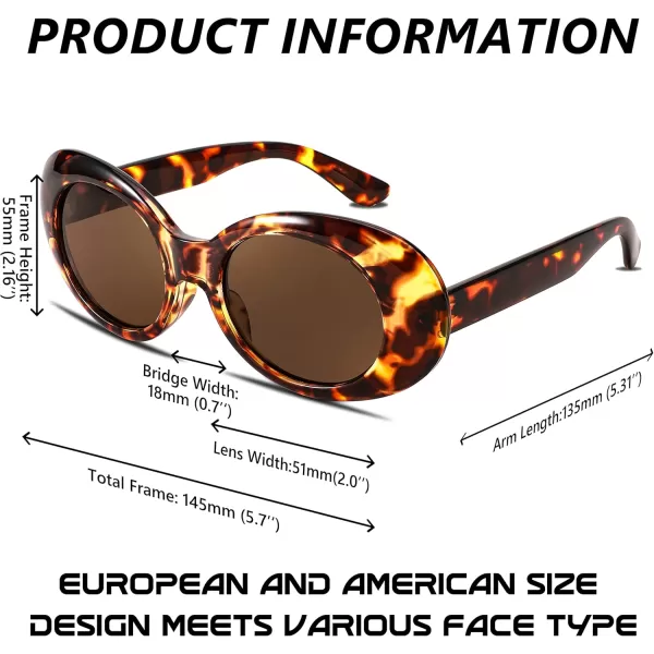 FEISEDY Sunglasses White Oval Clout Goggles for Women Men Retro Round Trendy Rimmed Clueless Costume Frame B2253Leopard