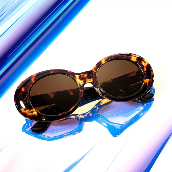FEISEDY Sunglasses White Oval Clout Goggles for Women Men Retro Round Trendy Rimmed Clueless Costume Frame B2253Leopard
