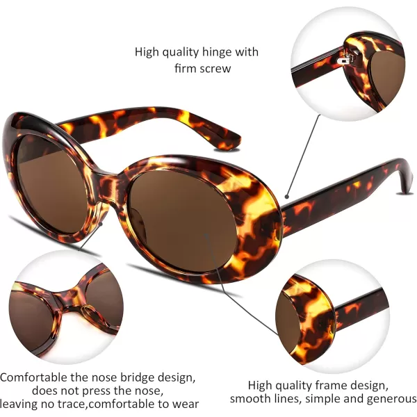 FEISEDY Sunglasses White Oval Clout Goggles for Women Men Retro Round Trendy Rimmed Clueless Costume Frame B2253Leopard