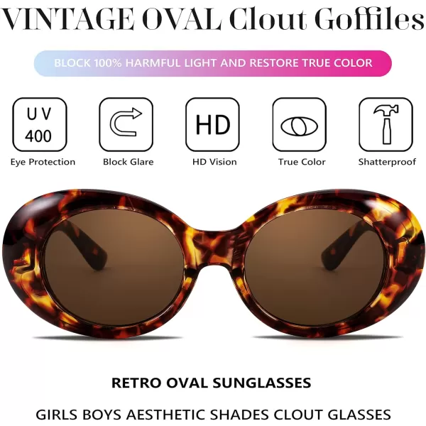 FEISEDY Sunglasses White Oval Clout Goggles for Women Men Retro Round Trendy Rimmed Clueless Costume Frame B2253Leopard