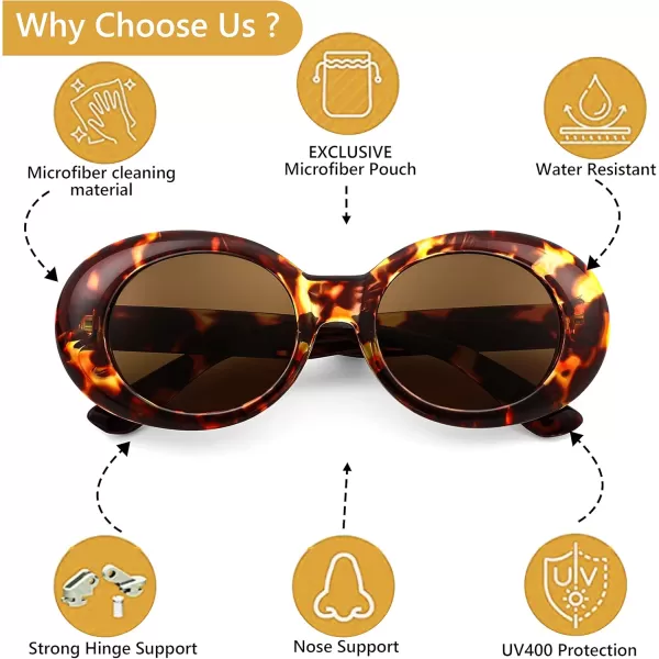 FEISEDY Sunglasses White Oval Clout Goggles for Women Men Retro Round Trendy Rimmed Clueless Costume Frame B2253Leopard