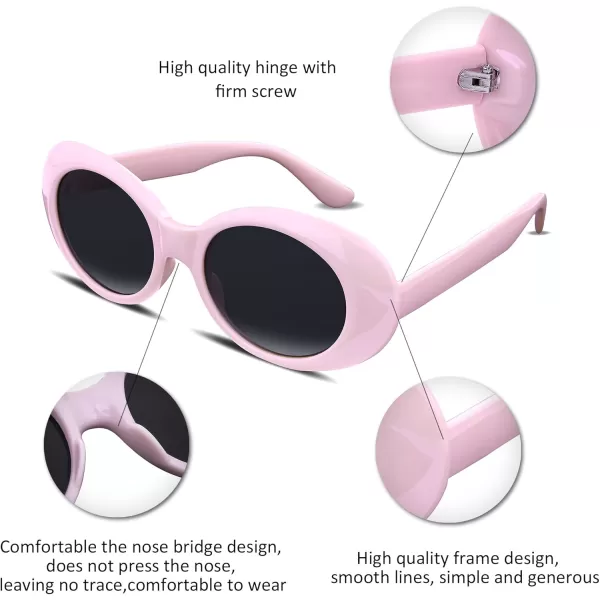 FEISEDY Sunglasses White Oval Clout Goggles for Women Men Retro Round Trendy Rimmed Clueless Costume Frame B2253Pink