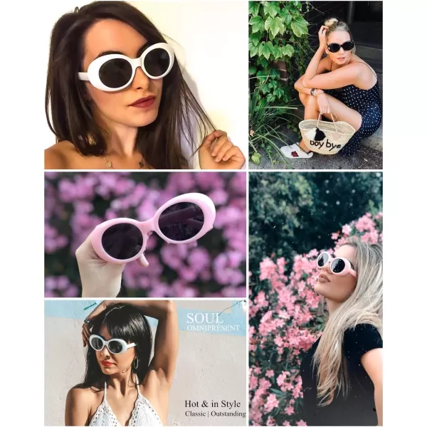FEISEDY Sunglasses White Oval Clout Goggles for Women Men Retro Round Trendy Rimmed Clueless Costume Frame B2253Pink
