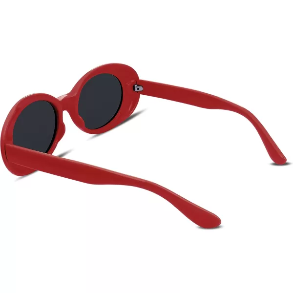 FEISEDY Sunglasses White Oval Clout Goggles for Women Men Retro Round Trendy Rimmed Clueless Costume Frame B2253Red