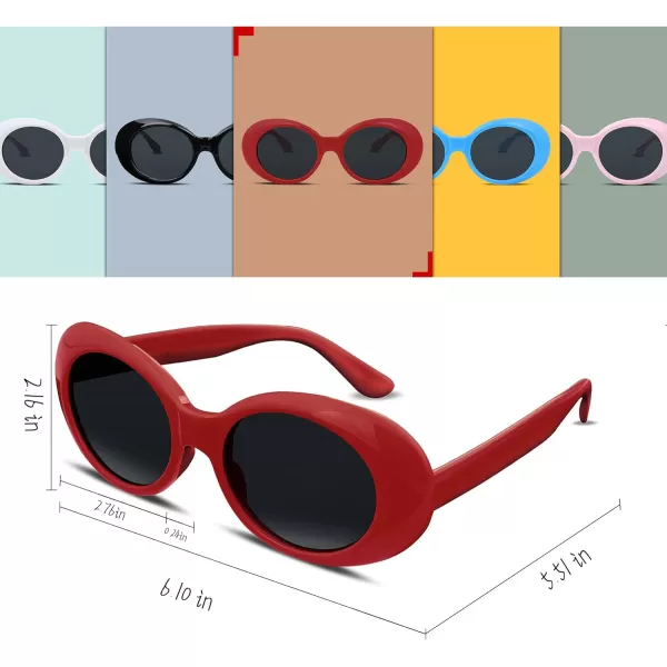 FEISEDY Sunglasses White Oval Clout Goggles for Women Men Retro Round Trendy Rimmed Clueless Costume Frame B2253Red