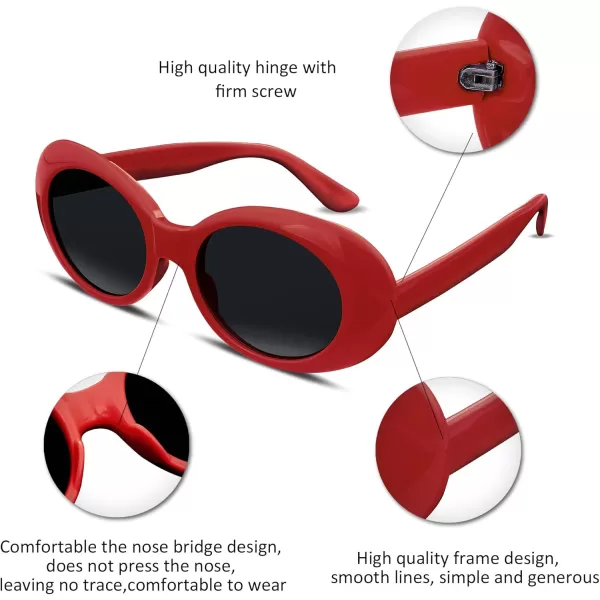 FEISEDY Sunglasses White Oval Clout Goggles for Women Men Retro Round Trendy Rimmed Clueless Costume Frame B2253Red