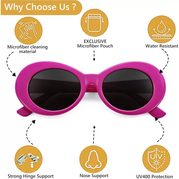 FEISEDY Sunglasses White Oval Clout Goggles for Women Men Retro Round Trendy Rimmed Clueless Costume Frame B2253Rose Red