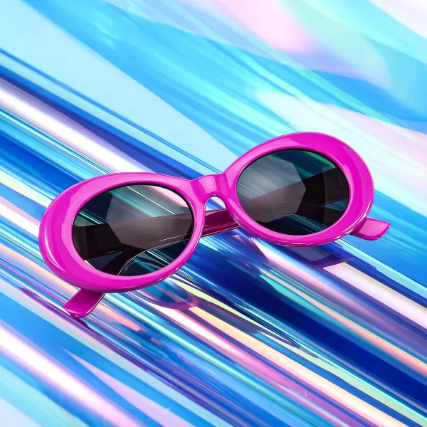 FEISEDY Sunglasses White Oval Clout Goggles for Women Men Retro Round Trendy Rimmed Clueless Costume Frame B2253Rose Red