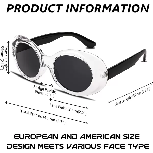 FEISEDY Sunglasses White Oval Clout Goggles for Women Men Retro Round Trendy Rimmed Clueless Costume Frame B2253Transparent