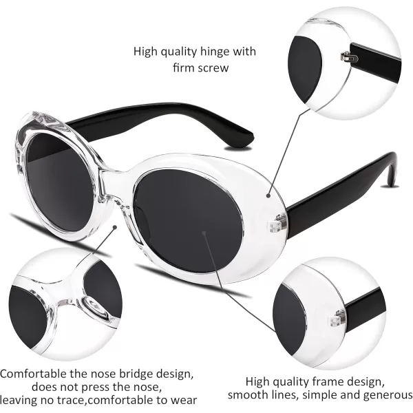 FEISEDY Sunglasses White Oval Clout Goggles for Women Men Retro Round Trendy Rimmed Clueless Costume Frame B2253Transparent