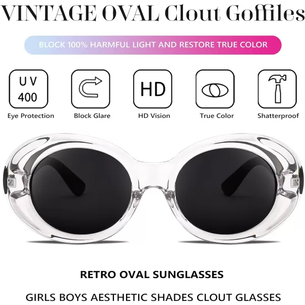 FEISEDY Sunglasses White Oval Clout Goggles for Women Men Retro Round Trendy Rimmed Clueless Costume Frame B2253Transparent