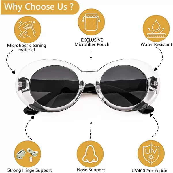 FEISEDY Sunglasses White Oval Clout Goggles for Women Men Retro Round Trendy Rimmed Clueless Costume Frame B2253Transparent