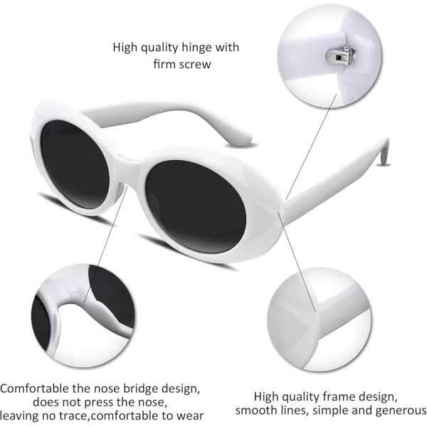 FEISEDY Sunglasses White Oval Clout Goggles for Women Men Retro Round Trendy Rimmed Clueless Costume Frame B2253White  Black