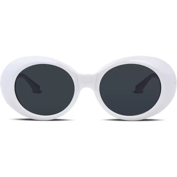 FEISEDY Sunglasses White Oval Clout Goggles for Women Men Retro Round Trendy Rimmed Clueless Costume Frame B2253White  Black