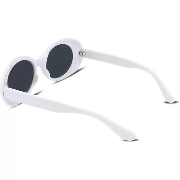 FEISEDY Sunglasses White Oval Clout Goggles for Women Men Retro Round Trendy Rimmed Clueless Costume Frame B2253White  Black