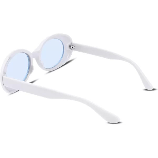 FEISEDY Sunglasses White Oval Clout Goggles for Women Men Retro Round Trendy Rimmed Clueless Costume Frame B2253Whiteblue