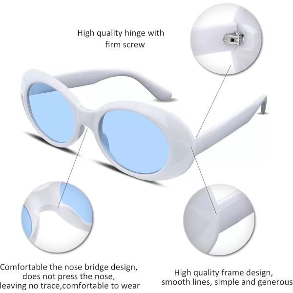 FEISEDY Sunglasses White Oval Clout Goggles for Women Men Retro Round Trendy Rimmed Clueless Costume Frame B2253Whiteblue