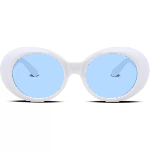 FEISEDY Sunglasses White Oval Clout Goggles for Women Men Retro Round Trendy Rimmed Clueless Costume Frame B2253Whiteblue
