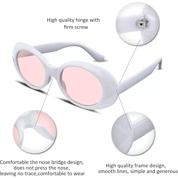 FEISEDY Sunglasses White Oval Clout Goggles for Women Men Retro Round Trendy Rimmed Clueless Costume Frame B2253Whitepink