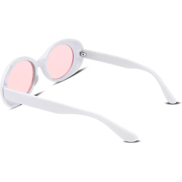 FEISEDY Sunglasses White Oval Clout Goggles for Women Men Retro Round Trendy Rimmed Clueless Costume Frame B2253Whitepink