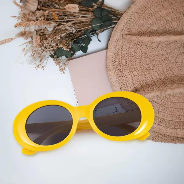 FEISEDY Sunglasses White Oval Clout Goggles for Women Men Retro Round Trendy Rimmed Clueless Costume Frame B2253Yellow