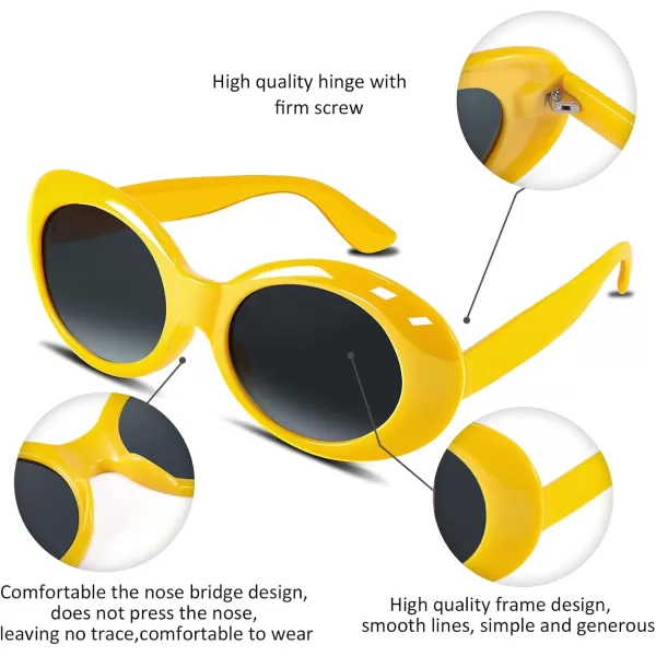 FEISEDY Sunglasses White Oval Clout Goggles for Women Men Retro Round Trendy Rimmed Clueless Costume Frame B2253Yellow