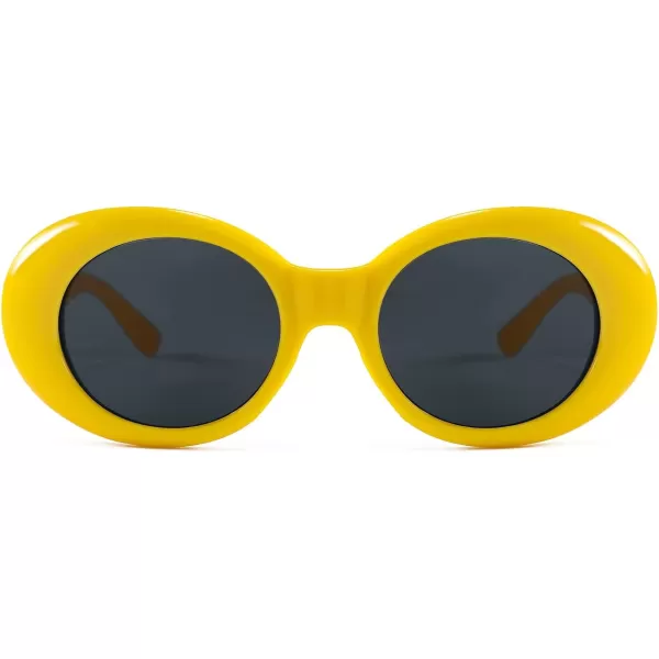 FEISEDY Sunglasses White Oval Clout Goggles for Women Men Retro Round Trendy Rimmed Clueless Costume Frame B2253Yellow
