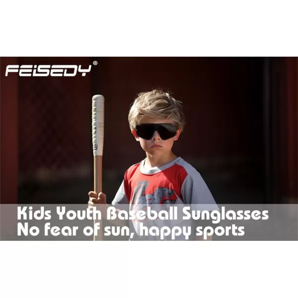 FEISEDY Unisex Youth Sunglasses Teens Baseball Tennis Sunglasses UV400 Sports Boys Girls Cycling Shades B4064Black