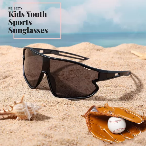 FEISEDY Unisex Youth Sunglasses Teens Baseball Tennis Sunglasses UV400 Sports Boys Girls Cycling Shades B4064Black
