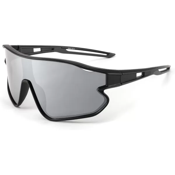 FEISEDY Unisex Youth Sunglasses Teens Baseball Tennis Sunglasses UV400 Sports Boys Girls Cycling Shades B4064Black FrameSliver Mirror