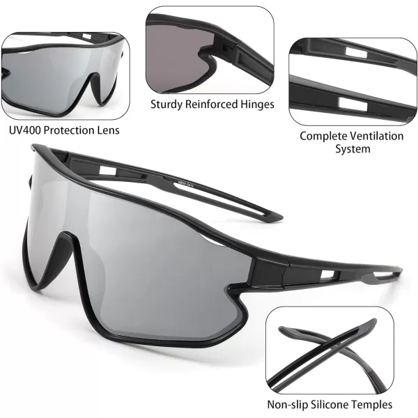 FEISEDY Unisex Youth Sunglasses Teens Baseball Tennis Sunglasses UV400 Sports Boys Girls Cycling Shades B4064Black FrameSliver Mirror