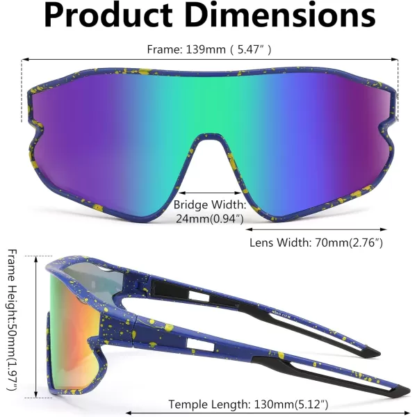 FEISEDY Unisex Youth Sunglasses Teens Baseball Tennis Sunglasses UV400 Sports Boys Girls Cycling Shades B4064Blue Yellow FrameGreen Mirror
