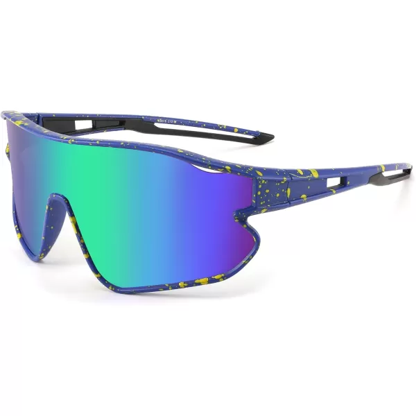 FEISEDY Unisex Youth Sunglasses Teens Baseball Tennis Sunglasses UV400 Sports Boys Girls Cycling Shades B4064Blue Yellow FrameGreen Mirror