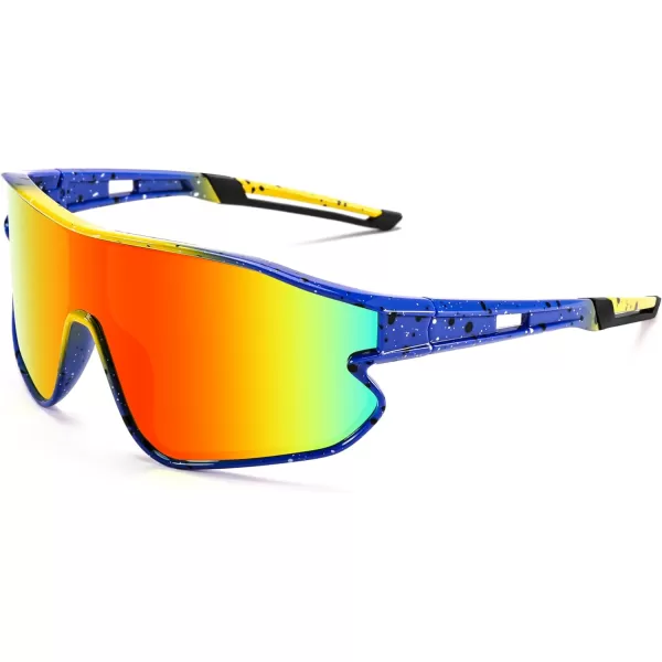 FEISEDY Unisex Youth Sunglasses Teens Baseball Tennis Sunglasses UV400 Sports Boys Girls Cycling Shades B4064Blue Yellow FrameRed Mirror