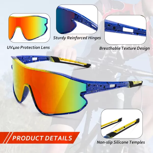 FEISEDY Unisex Youth Sunglasses Teens Baseball Tennis Sunglasses UV400 Sports Boys Girls Cycling Shades B4064Blue Yellow FrameRed Mirror