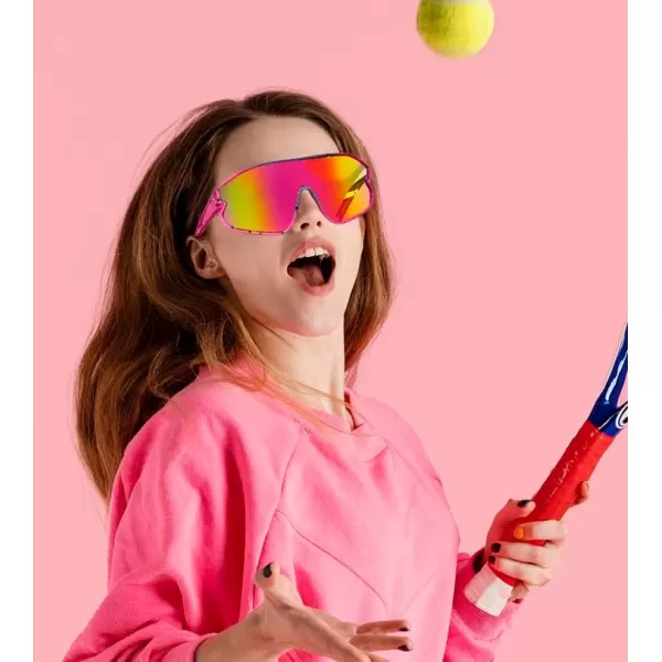 FEISEDY Unisex Youth Sunglasses Teens Baseball Tennis Sunglasses UV400 Sports Boys Girls Cycling Shades B4064Pink FramePink Red Mirror