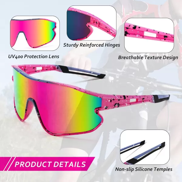 FEISEDY Unisex Youth Sunglasses Teens Baseball Tennis Sunglasses UV400 Sports Boys Girls Cycling Shades B4064Pink FramePink Red Mirror