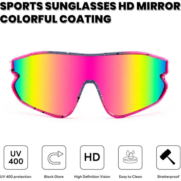 FEISEDY Unisex Youth Sunglasses Teens Baseball Tennis Sunglasses UV400 Sports Boys Girls Cycling Shades B4064Pink FramePink Red Mirror