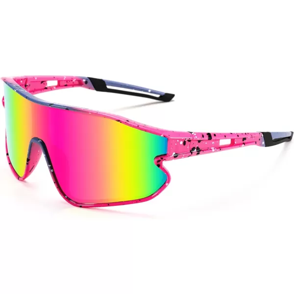 FEISEDY Unisex Youth Sunglasses Teens Baseball Tennis Sunglasses UV400 Sports Boys Girls Cycling Shades B4064Pink FramePink Red Mirror