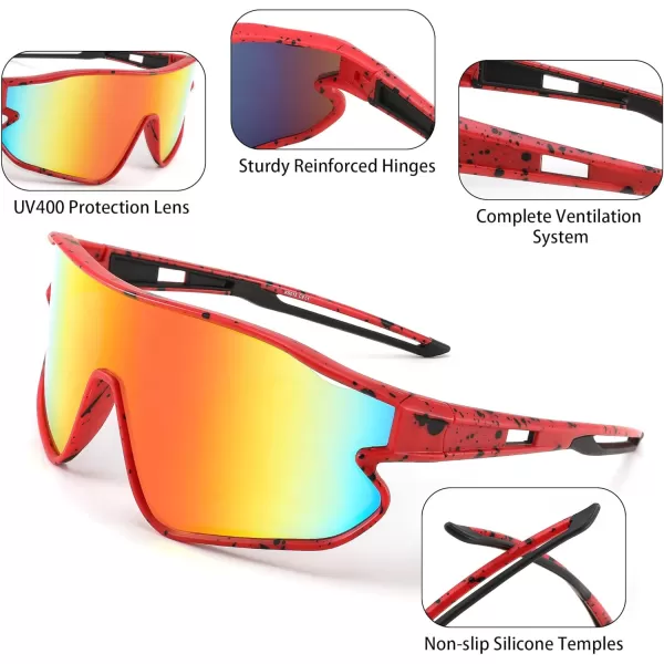 FEISEDY Unisex Youth Sunglasses Teens Baseball Tennis Sunglasses UV400 Sports Boys Girls Cycling Shades B4064Red Black FrameRed Mirror