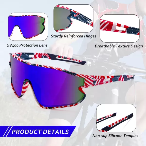 FEISEDY Unisex Youth Sunglasses Teens Baseball Tennis Sunglasses UV400 Sports Boys Girls Cycling Shades B4064Starsstripes StyleBlue Lens